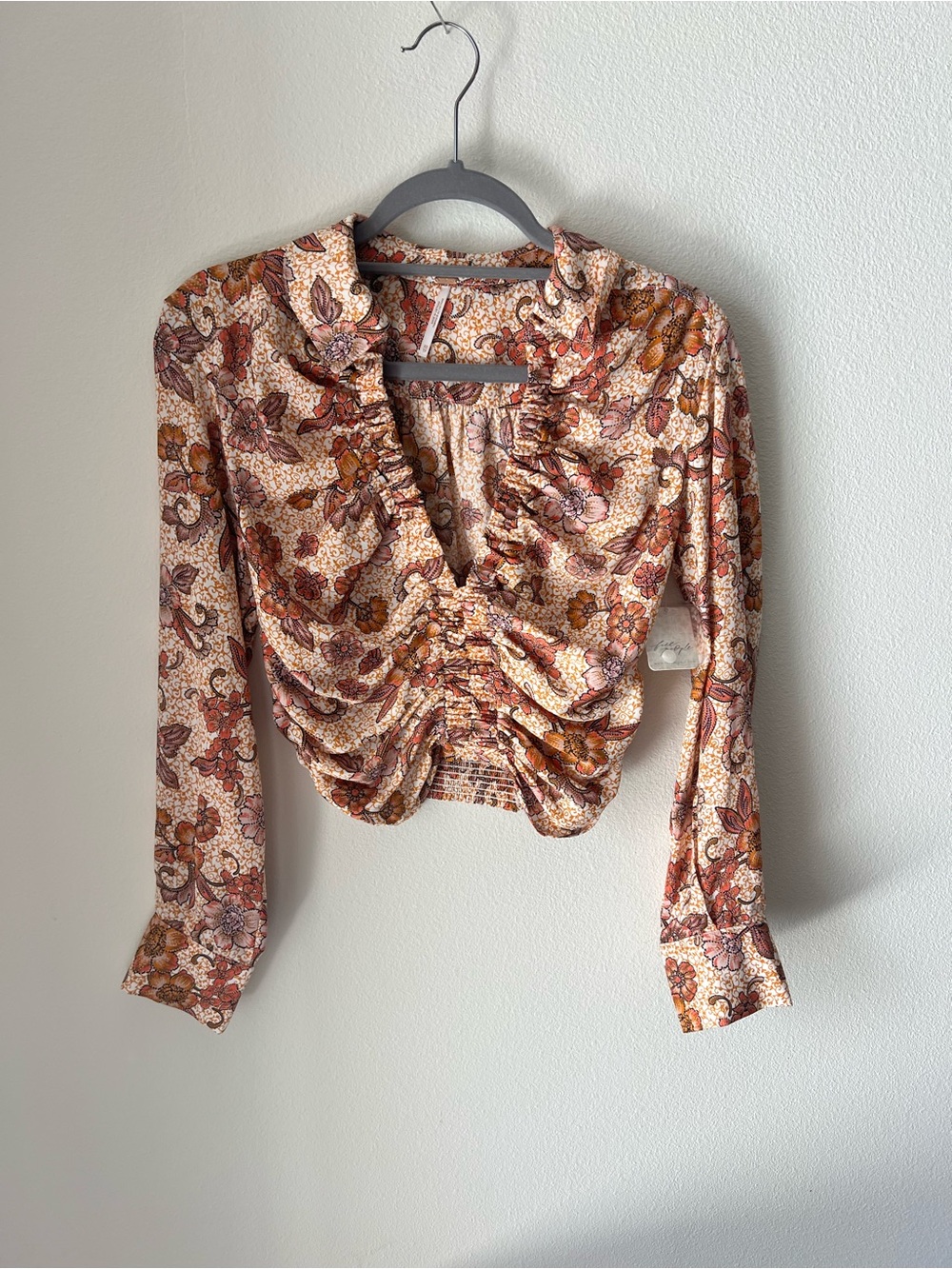 Floral Ruffle V-Neck Long Sleeve Top – Yellow/Multi